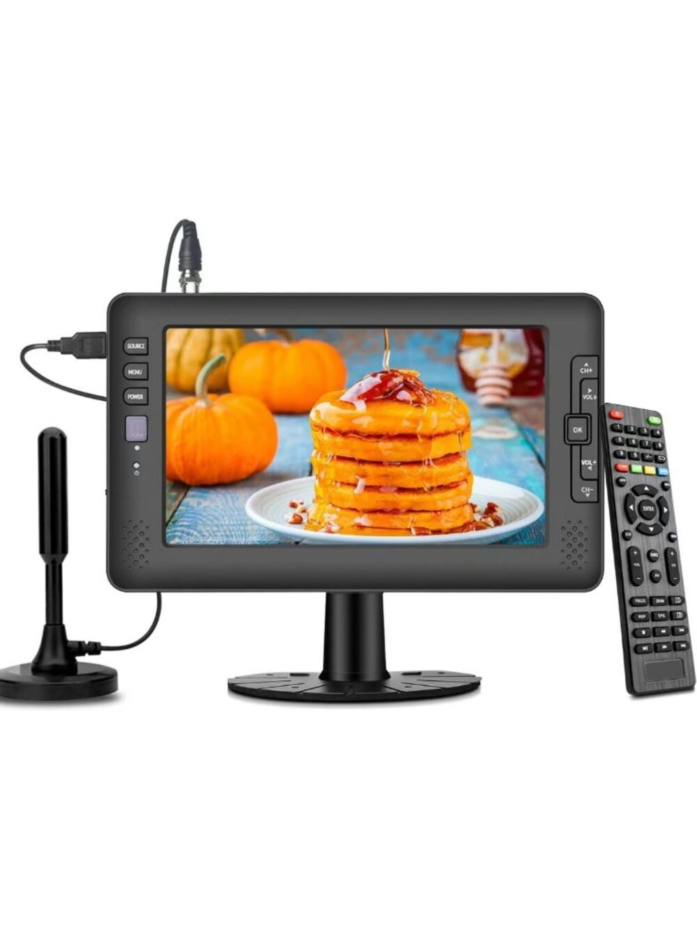 Portable 9" IPS Screen Mini TV with Digital Tuner, USB, AV Input, Rechargeable